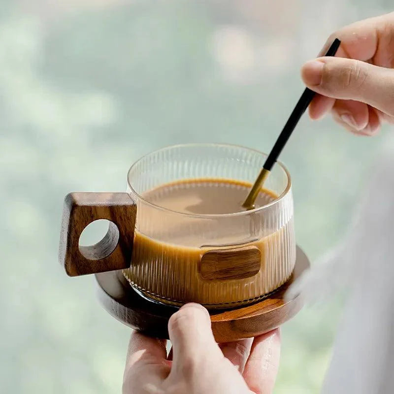 Caneca de Vidro e Madeira para Café - Cafezzo